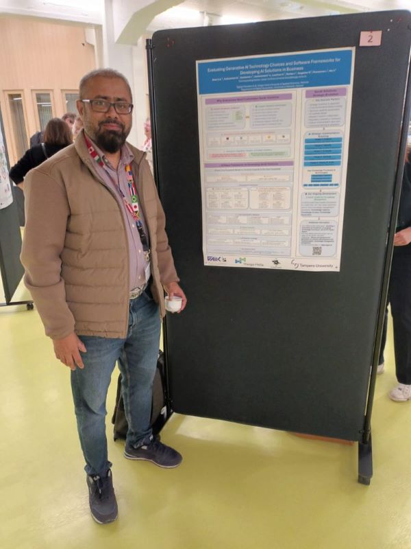 a man standing in front of a poster