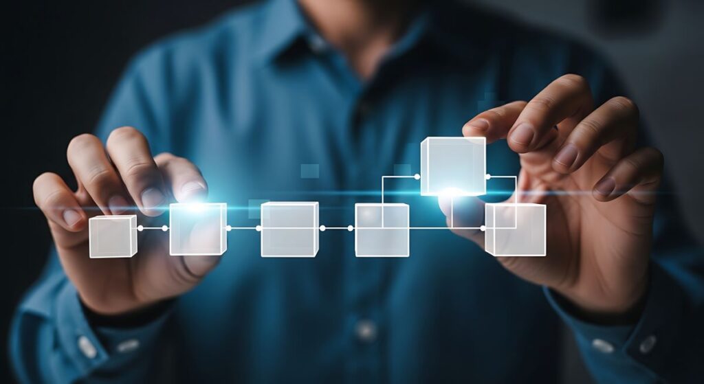 hands moving artificial boxes